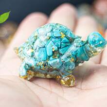 1pc Natural Crystal Chip Resin Mold Turtle Statue Healing Gemstone Golden Foil Orgone Tortoise Figurine Sculpture Pocket Stone For Home Office Feng Shui Decoration Collectible Ornament Best Gifts Birthday Graduation