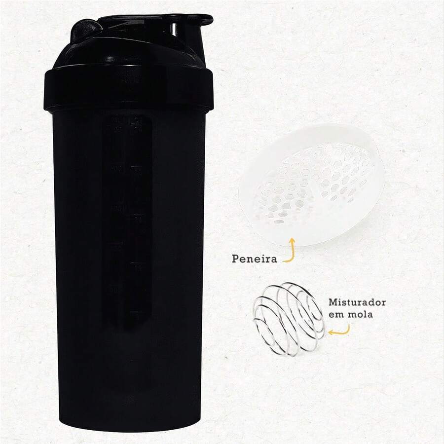 Shaker 700 Ml Whey + Spring + Strainer - Academia Treino - Black - View 1