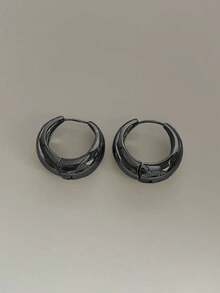 1 Pair Elegant Minimalist Geometric Circle Hoop Earrings, Chic & Suitable For Daily Wear For Women - Gun Black - View 6