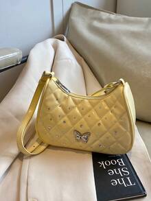 1 Pc New Pu Material Girl's Diamond-Shaped Butterfly Rhinestone Decorated Solid Color Shoulder Bag, With Adjustable Shoulder Strap And Smooth Zipper Opening And Closing, Fashionable, Exquisite, Simple And Beautiful, Suitable For Daily Shopping, Commuting And Vacation - A - View 8