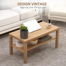 HOMCOM HOMCOM Classic Rectangular Coffee Table With Large Wooden Storage Shelf, Modern Sofa Coffee Table For Living Room And Office, 90x45x44.5 Cm, Natural Wood