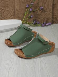 New Spring/Summer Fashion Platform Sandals For Women, Students, Outdoor Wear, Thick Sole, Adjustable Laces (Laces Can Be Removed),Wedge Sandals - Green - View 8