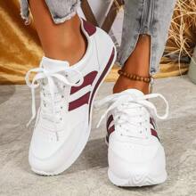 2024 Tênis Esportivos Casuais Femininos com Cadarço, Versátil, Leve, Antiderrapante, Estilo Universitário