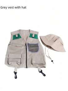 2 pièces Gilet multifonctionnel pour enfants de 3 à 8 ans avec chapeau, style multicolore, tissu respirant et séchage rapide, poches multiples (facile à ranger), avec crochets (facile à accrocher divers outils), convient aux passionnés de sports pour enfants, aventures en plein air, activités scolaires