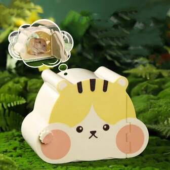 1pc Visual Hamster Nest Golden Bear Flower Branch Mouse Avoidance House Four Seasons Universal Cartoon Magnetic Cage Open Door Observation House Comfortable Hamster Hiding Place Durable Materials Small Pet Nest Supplies