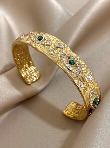 1 Stück Luxus Strass Böser Blick Armband, Retro Goldener Armband für Frauen, Edelstahl weit geöffneter Armband für Alltag, Party, Weihnachtsgeschenke