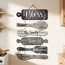 1 Set de Decoración de Pared de Madera: Bendice la Comida Antes de Nosotros - Decoración Artística de Pared de 6 Piezas de Madera Colgante con Cuerda para Comedor, Cosecha Festiva, Otoño, Año Nuevo y Decoración Navideña, Arte de Cocina Rústica de Granja