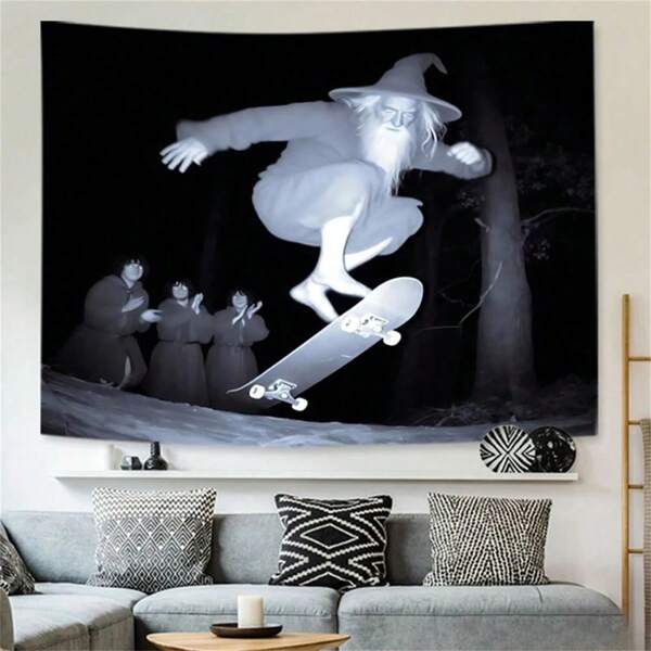 1 Stück kreative Skateboard-fahrende Opa-Wandbehang, cooler Sport-Wandteppich für Schlafzimmer, Wohnzimmer, Dorm, Party Dekoration, waschbar, großer Polyester-Wandteppich als Festival, Geburtstags-Geschenk für Frauen, Jungen, Mädchen, Abschluss, Zimmer Dekoration, Heimdekoration, Schlafzimmer Dekoration, Flagge