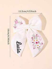 1 Stück individuell bedruckter weißer Haarschleife für Mädchen, Blumen gestickter Schleifenhaarclip mit Schwanz, individuell bedruckter weißer Haarnadel, elegante Haarstyling Clips Haarschmuck für Kinder und Babys