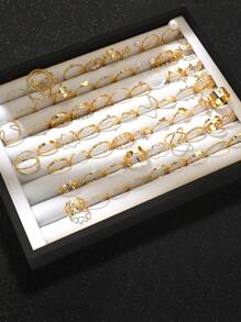 66/22 pièces Ensemble de bagues pendentifs en forme de cœur, papillon, fleur, feuille, étoile, strass, faux perle, géométrique, vague, torsadé, cercle pour superposition, mignon, mode, élégant, vintage, fête, usage quotidien (sans boîte)