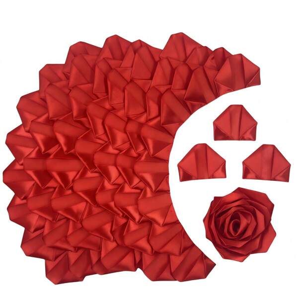 100Pcs Handmade Premade Ribbon Rose Petals Semi-Finished Pieces-Ideal For DIY Eternal Rose Forever Flowers Bouquets Everlasting Floral For Lovers Anniversay,Wedding,Birthday Party,School Graduation New Year Gift,Christmas Present-Save On Craftsmanship Cost,Easy Assembly,Reduce Repetitive Work,Simplifies Florist Lady DIY Streamline Your Floral Creations With Ease And Efficiency