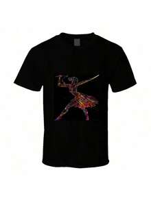 Camiseta de hombre de algodón popular con silueta de bailarín a color con un bastón. - Negro - Ver 1