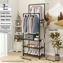 1pc New Movable Double Rod Clothes Coat Rack, Standing Multi-Layer Garment Hanger For Bedroom, Dorm, Rented House, Holds Clothes, Hats, Bags & Shoes