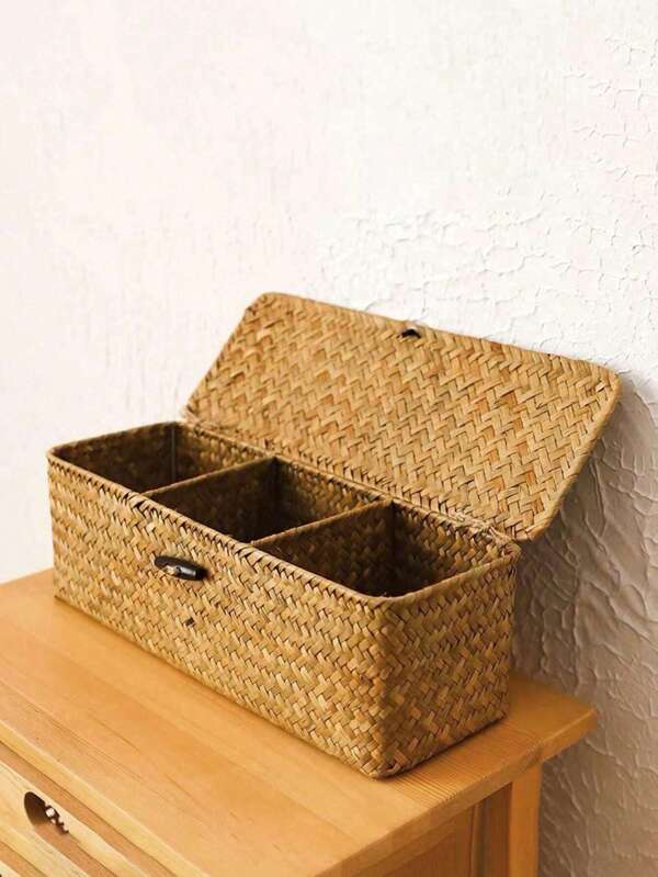 1 Stück Meergras gewebter Aufbewahrungskorb, dekorative Aufbewahrungsbox für Zuhause, Geschenkverpackungsbox, Neujahrsgeschenkverpackung und Aufbewahrungsbox, Schlafzimmer Wohnzimmer Heim Organisation und Aufbewahrungskorb