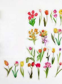40 Pcs/PackPet Stickers For Scrapbooking Kit Beautiful Tulip Flower Aesthetic Paper Diary Planner Junk Bullet Journaling Decorative Supplies