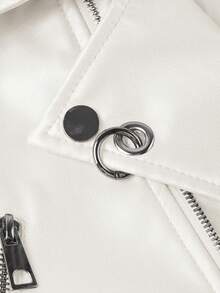 Risissida Women's Autumn/Winter Street Style Faux Leather Short Biker Jacket - Asymmetric Zipper, Adjustable Waist Belt, Fashionable Urban Commuter Look - White - View 5