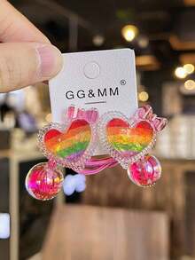 10个彩虹爱心卡通发圈，可爱彩色涤纶发绳，适合女孩，发饰，马尾辫发绳，头饰 - 如圖 - 查看 5