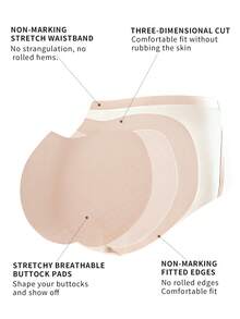 1pc Women's Abdomen Lifting Buttock Padded Triangle Shapewear Shorts, Smoothing Black Waist Cincher - Apricot - View 8