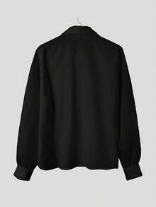 INCERUN Fashion Men Button Front Striped Puff Long Sleeve Patchwork Casual Loose Blouse Office Work Shirt Tops - màu đen - Xem 6