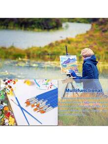 48 件套儿童和成人绘画刷套装 - 耐用尼龙毛艺术家画笔，适用于丙烯画/油画/水彩画 - 各种扁平和圆形笔尖，适用于画布、面部、美甲（散装美术用品）、返校 - 彩色 - 查看 4