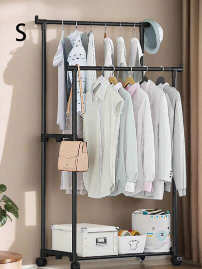 1 szt. Mobilny pojedynczy/podwójny drążek na ubrania, balkonowy stojak do suszenia, podłogowy stojak do przechowywania kapeluszy i butów