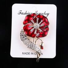 UK Souvenir Red Enamel Poppy Flower Brooch - Red - View 3