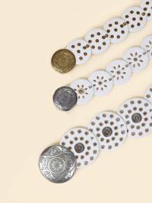 1 pièce Ceinture de taille rétro noire pour femmes, style occidental bohème, avec œillets métalliques et boucle vintage. Accessoire mode pour robes, convient pour la Saint-Valentin, le carnaval, les festivals de musique, la Fête des mères, Noël, les fêtes et les occasions décontractées