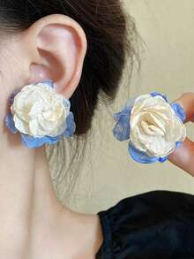 1 对时尚法式浪漫甜美玫瑰形耳钉情人节 - 玫瑰花 - 查看 3