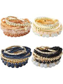 Milacolato 4 Sets Stackable Bracelets For Women Girls Multilayer Beaded Bracelets Stretch Bangles Bohemian Style - Bracelets - View 9