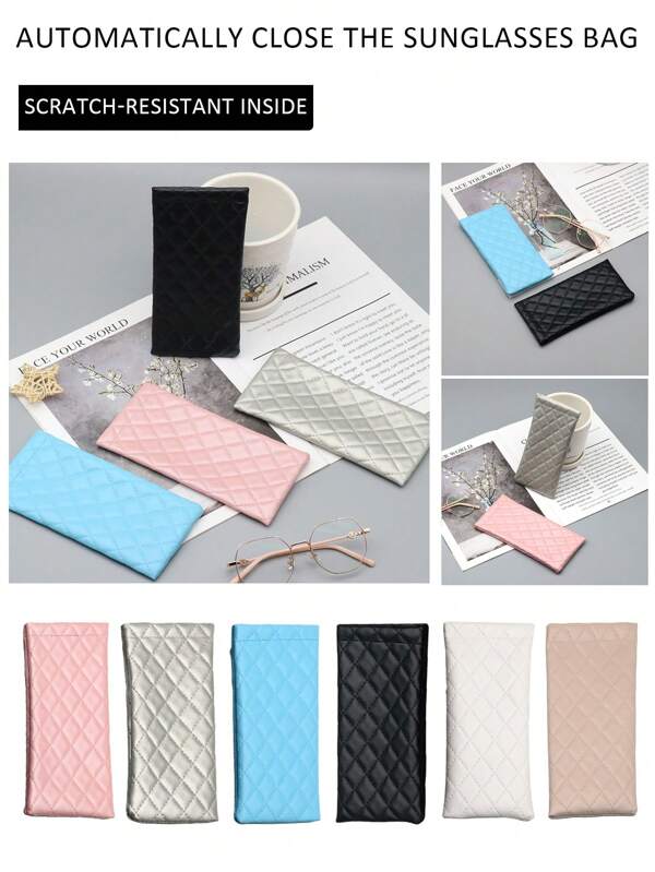 1/2 pezzi Astuccio portagocchiali in morbida pelle PU impermeabile, custodia per occhiali durevole, chiusura sicura, borsa portaoggetti per occhiali portatile e di stile, interno ultramorbido per riporre in sicurezza, design trapuntato compatto, proteggi i tuoi occhiali da sole, adatto per uso quotidiano e come regalo.