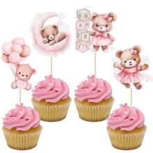 Set de 12 piezas/24 piezas de decoraciones en forma de oso de globos de color rosa y azul para decorar cupcakes de baby shower, revelación de sexo, decoración de fiesta de cumpleaños y pastel