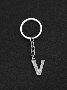 1 pieza Llavero elegante y de moda con la forma de la letra del alfabeto inglés en miniatura, incrustado con cristales de rhinestones transparentes, adecuado para hombres y mujeres, llaves de carro, decoración de bolsos y regalo