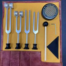 Transboundary Ear Acupuncture Tuning Fork Professional Healing Tuning Fork Training Set - 128Hz, 256Hz, 432Hz, 528Hz - Body Weighted Forks For Yoga And Meditation - Frequency Relaxation Device 3-Piece Set With Leather Bag