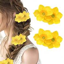 2pcs Yellow Flower Hair Clips, Hawaiian Flower Hair Clips, Women's Double Flower Hair Clips, Side Flower Hair Clips, Beach Wedding Hair Accessories, Hairpin - Yellow - View 8