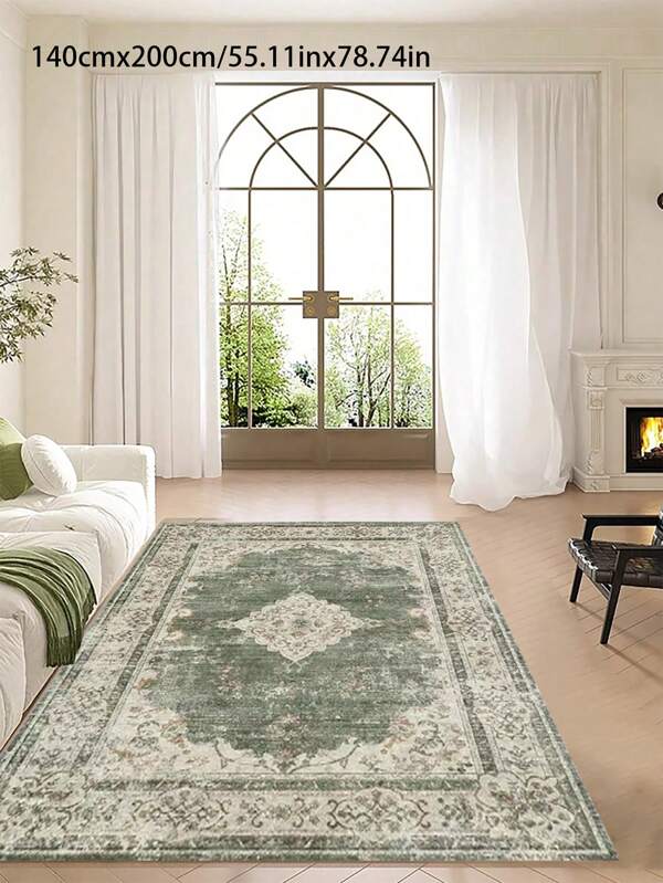 1pc Vintage American Style Low Pile Faux Wool Area Rug, Machine Washable Easy Care, Available In Multiple Sizes, Suitable For Living Room, Bedroom, Entryway