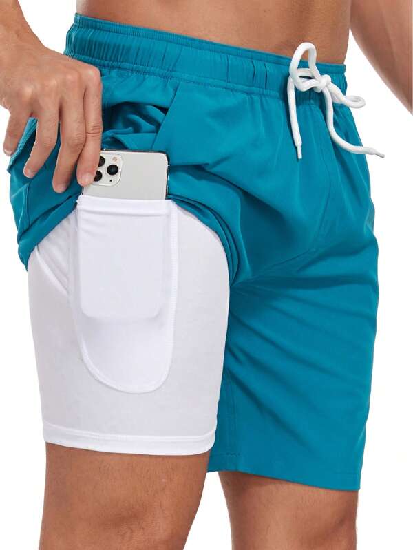 Shorts informales casuales con bolsillo con cremallera y forro de seda de leche de dos capas para hombres talla grande, de verano