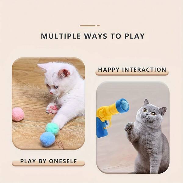 Human-Cat Interaction Launcher Set - 30pcs Plush Balls | Quiet Indoor Cat Exercise Toy | Emotional Connection Enhancer | Rainbow Training Balls For Kittens & Adult Cats | Noiseless Pet Entertainment,