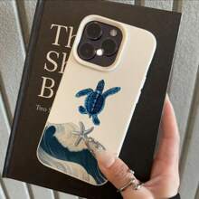 1 pieza Funda de teléfono con patrón de olas oceánicas, tortugas marinas y estrellas de mar, de material de TPU con diseño vintage, compatible con iPhone//Redmi
