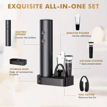 RAF 1set Electric Bottle Opener, Spiral Vacuum Preservation Pour Bottle, Multi-Functional Electric Bottle Opener Set, With Foil Knife And Vacuum Seal - Battery-Powered, Easy-To-Store Base, An Electric Bottle Opener Suitable For Home Parties, Bars And Restaurants.Kitchen Appliances