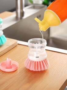 Push-Type Automatic Liquid Filling Pot Washing Brush Does Not Stick To Oil And Does Not Damage Pots And Dishes. Multifunctional Kitchen Decontamination Cleaning Brush With Non-Slip Handle