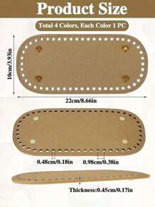 4pcs 8.66x3.93 Inch Crochet Bag Base, 4 Colors Diy Woven Bag Bag Bottom Handmade Bag Base Accessories Leather Bag Bottom Oval Bag Bottom Pad Knitted Crochet Base Wallet Bottom With Hole For Handbag Purse Tote Bag Shoulder Crossbody Bag