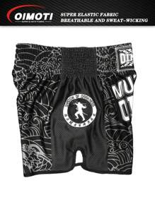 OIMOTI 1pc OIMOTI Design Loose Fit Quick-Dry Boxing Shorts, Comfortable Breathable Elastic Fitness Pants For Men, Suitable For Kickboxing, MMA, Brazilian Jiu-Jitsu, Combat Sports