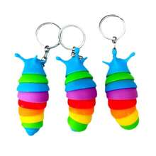 10 件烦躁钥匙链玩具，3D 打印感官玩具，铰链弹力烦躁玩具，可爱毛毛虫形状缓解焦虑桌面玩具（颜色随机）