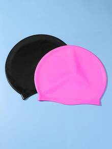 NOVDEARM 2 件装青少年硅胶泳帽，防水高弹力泳帽，无标志 - 彩色 - 查看 3
