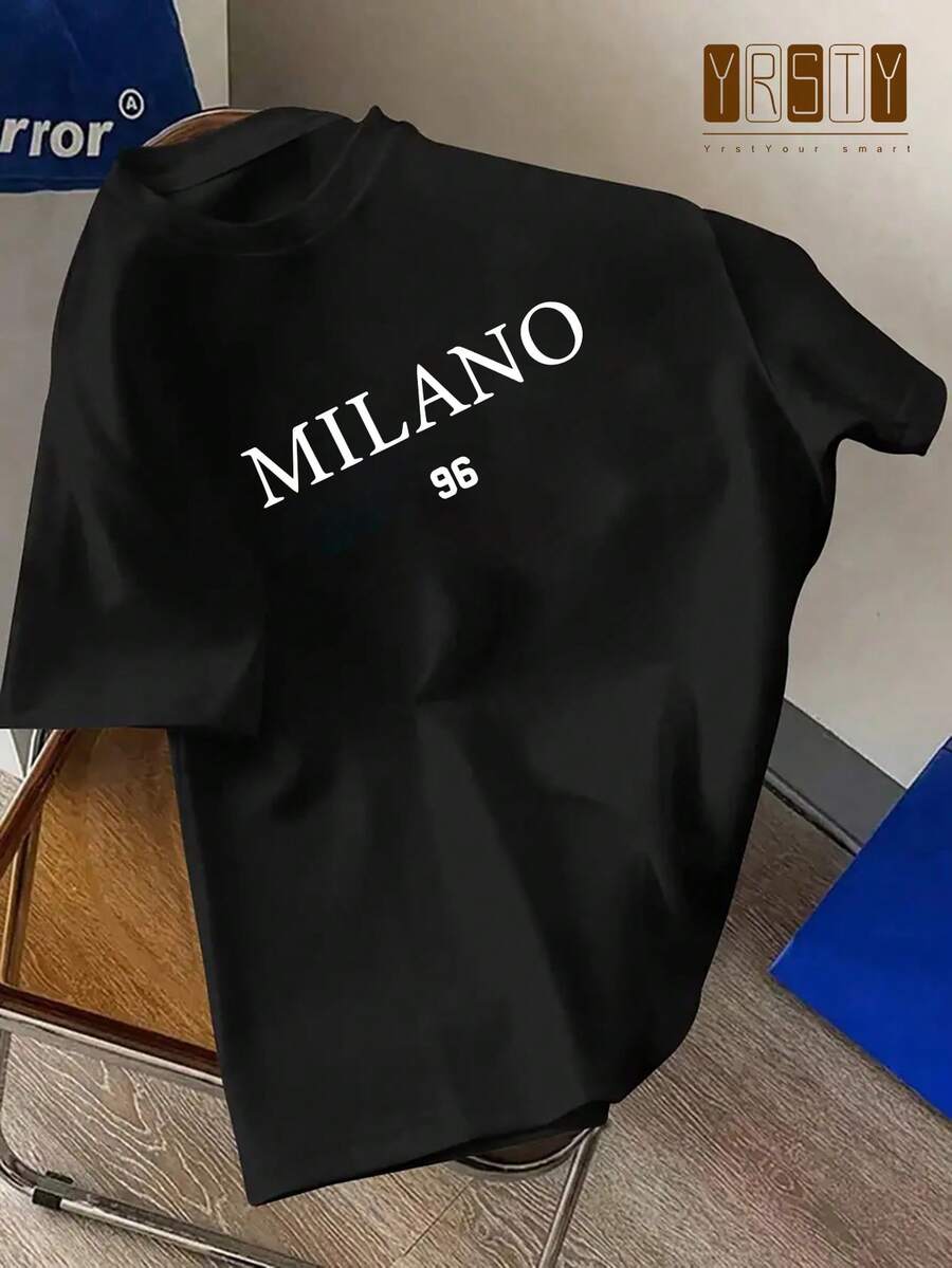 MILANO 96 Print, Men's Crew Neck Short Sleeve T-Shirt, Casual Tops For Men, Men's Comfy Clothing For Daily Wear, Men's Fashion & Gift - Black - View 1