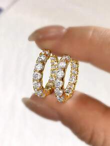 1 对精美水钻耳环 0.1 克拉莫桑石水钻耳环 S925 纯银婚礼耳环订婚耳钉奢华珠宝礼物女孩女士周年纪念 - 滿鑽莫桑耳環 - 查看 4