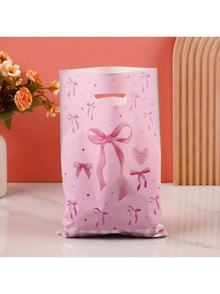 30/50pcs, Pink Bowknot Gift Bags, Bow Theme Party Tote Bags, Treat Bags Gift Bags Plastic Bags For Party Favors, Birthday Party Decorations, Princess Theme Party Decor, Bridal Shower Decor, Gift Wrapping Supplies