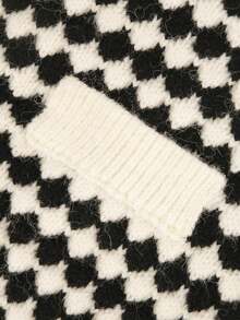 Knit Mix Elegant Women's Chic Knitted French Commuter Cardigan, Christmas Thanksgiving New Year Chic Plaid Pattern Pearl Button Front Loose Fit Sweater For Fall Winter Spring Fashion Back To School Fall Women Clothes Autumn