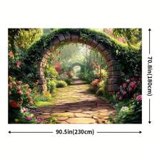 1pc 2D Banner Spring Garden Bridge And Blooming Flowers Wall Decor - Easy Hanging Design, Suitable For Parties And Outdoor Celebrations, Outdoor Garden Decor, No Electricity Required