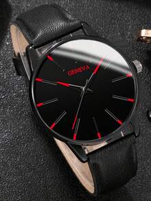 4 Piece Men's Quartz Watch Set With Black Round Dial, Bracelet, Necklace, Ring - Fashion Zinc Alloy Jewelry Set,Suitable For Daily Wear - Debossed Belt Set - View 6